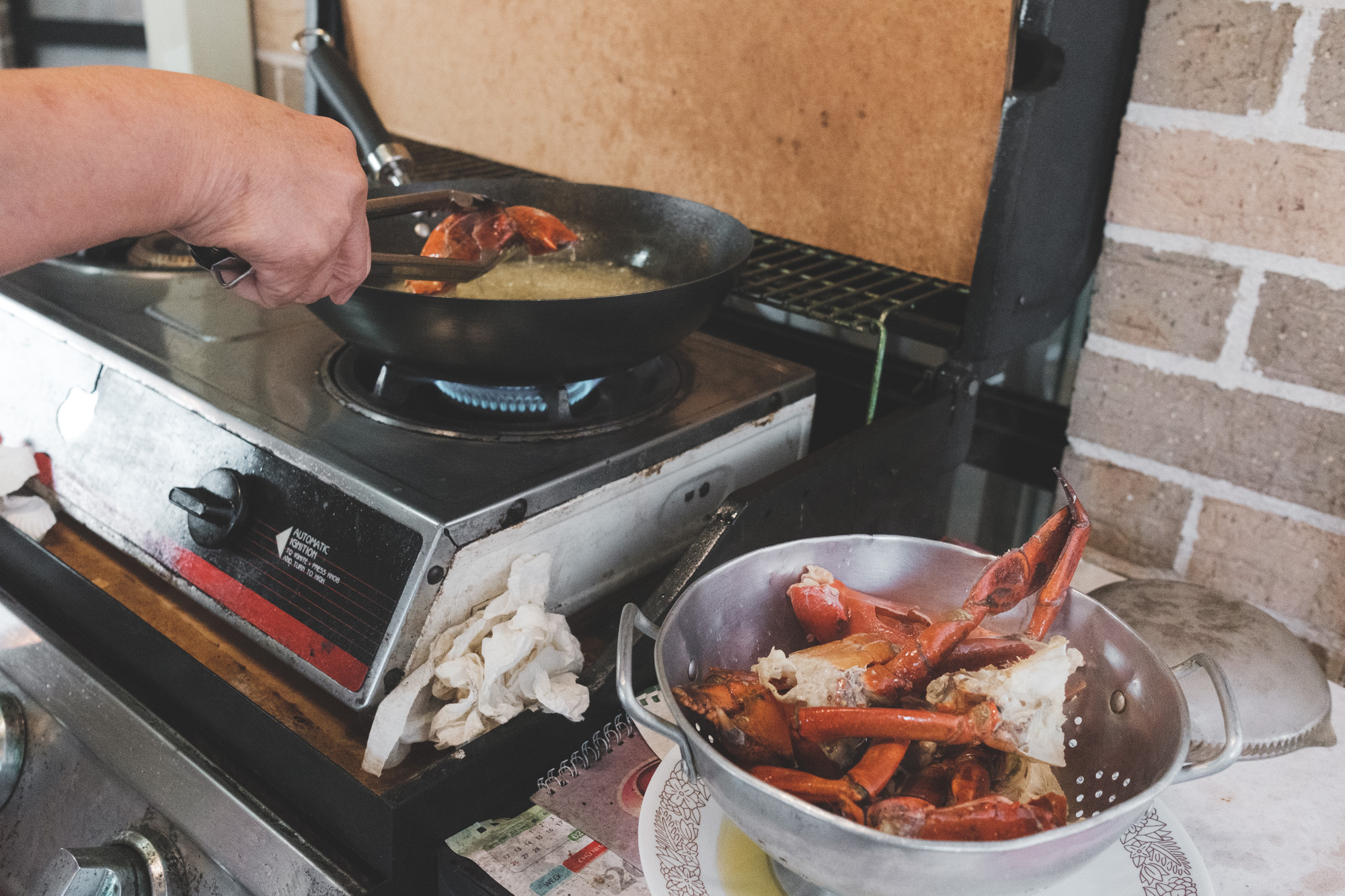 Crabs being pre-cooked